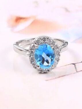 Blue Oval Halo Adjustable Ring
